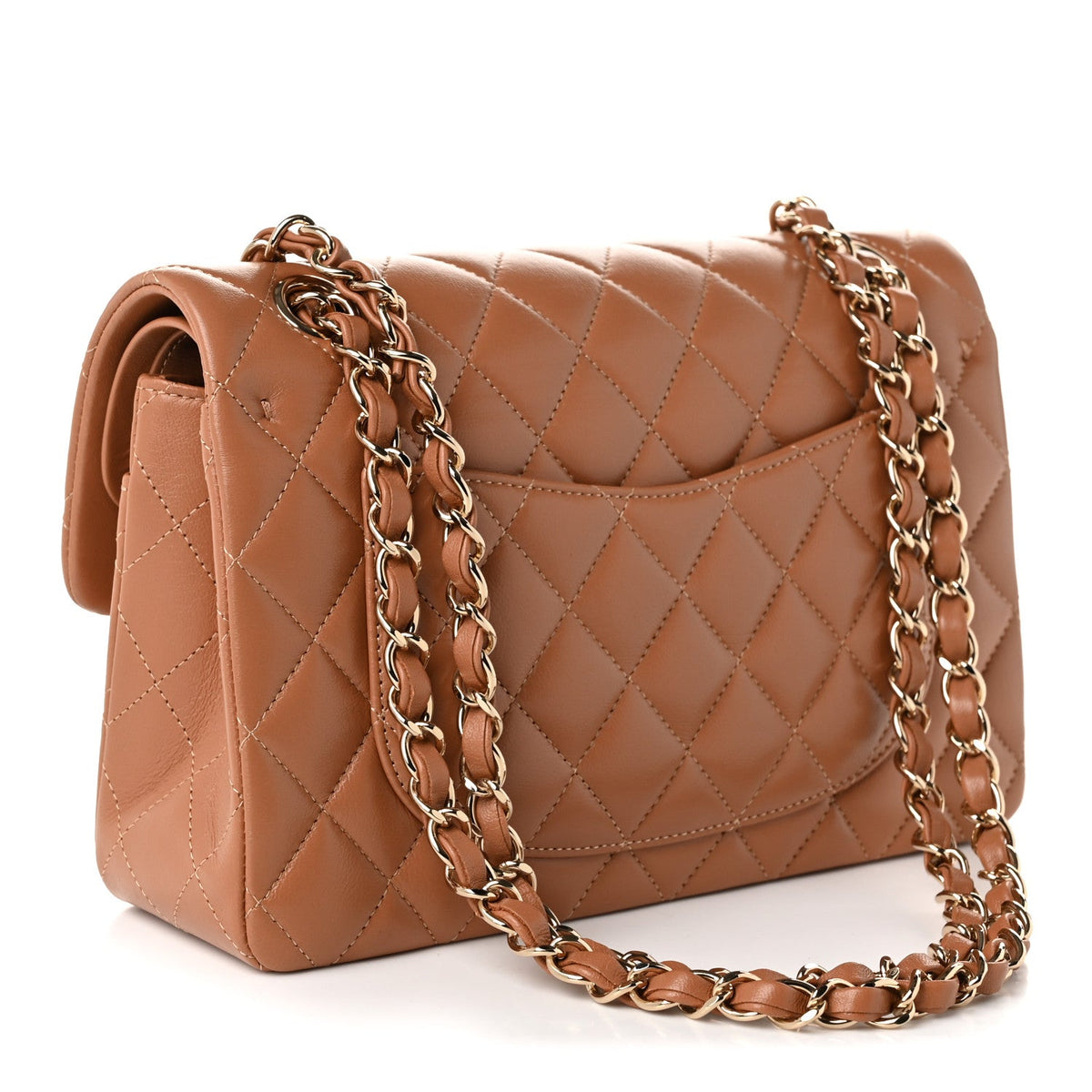 Lambskin Quilted Small Double Flap Brown