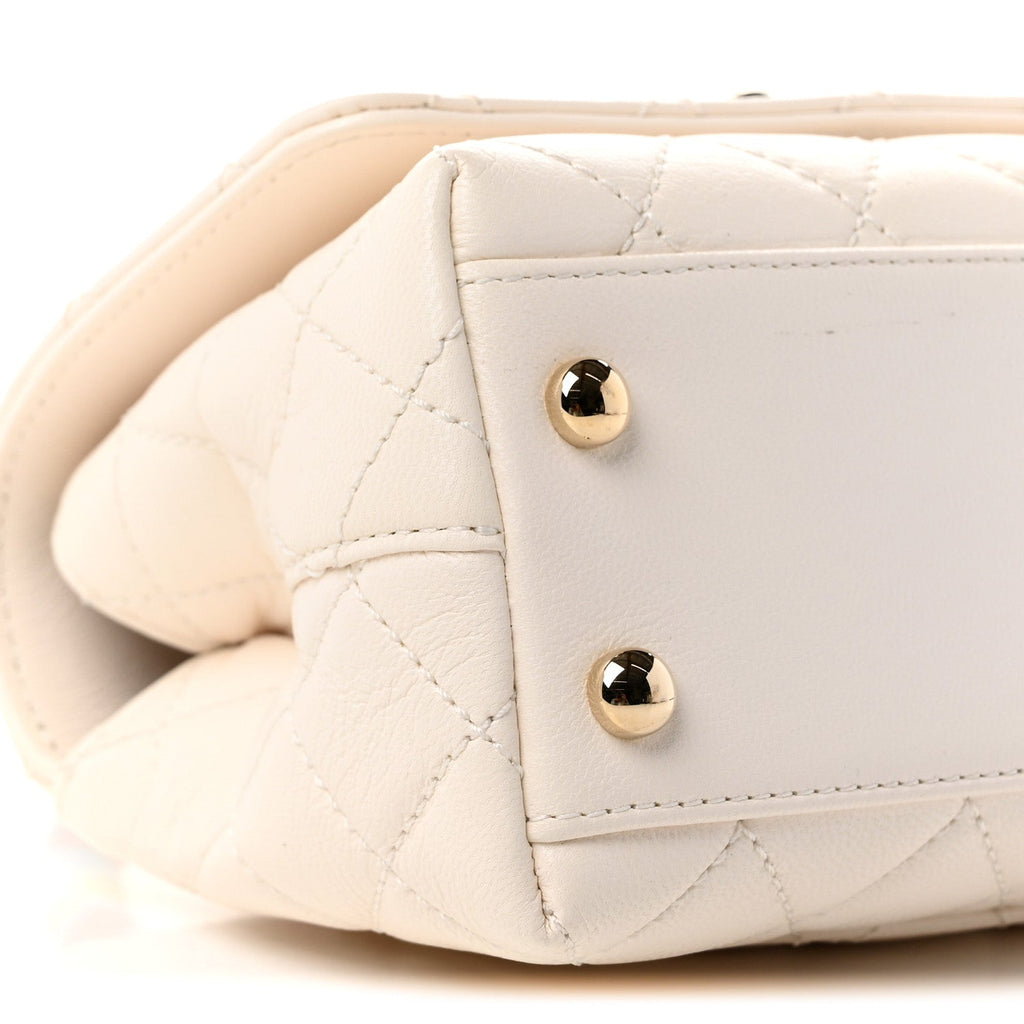 Goatskin Quilted Extra Mini Rainbow Coco Handle Flap White