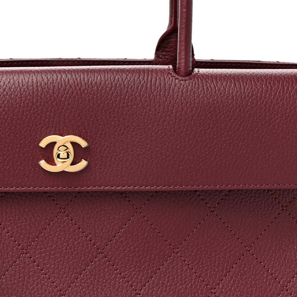 Grained Calfskin Stitched Urban Essentials Shopping Bag Dark Burgundy