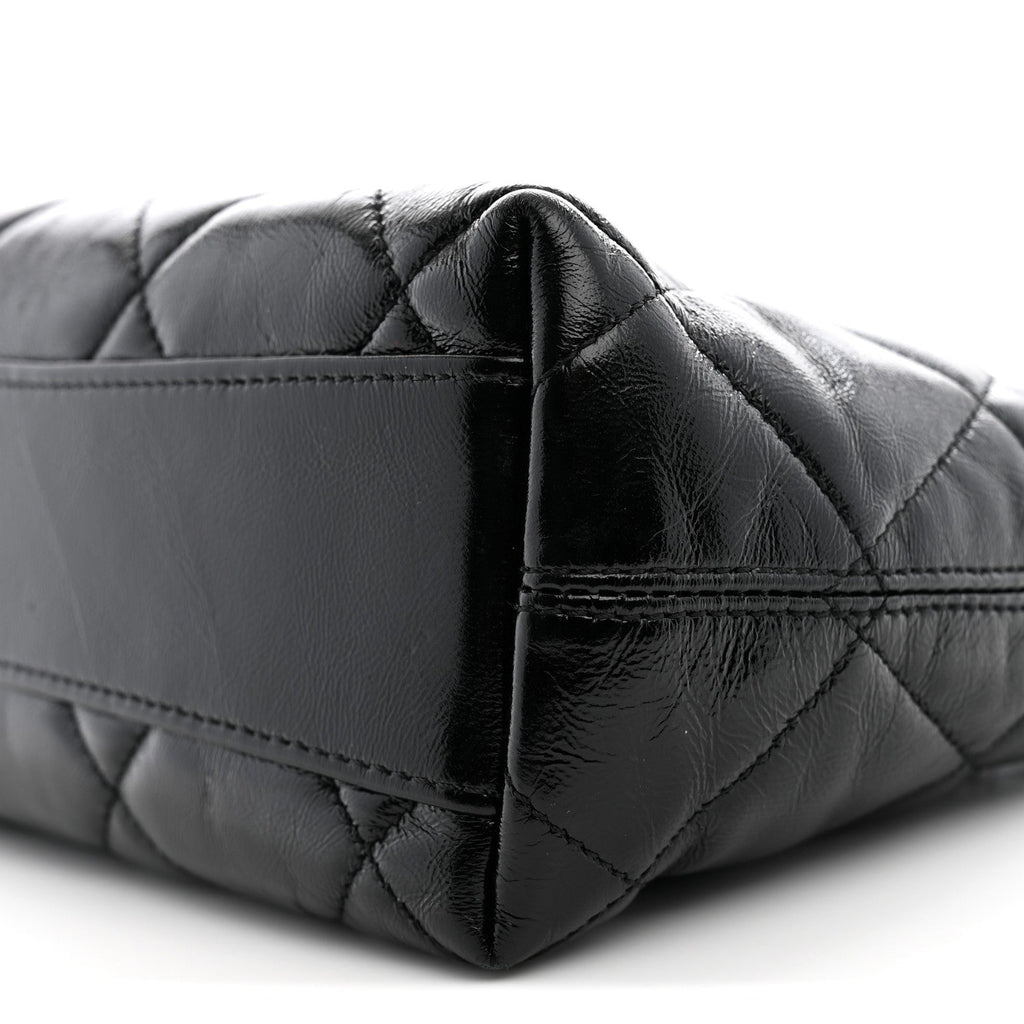 Shiny Crumpled Lambskin Quilted Small CC Funky Town Hobo Black