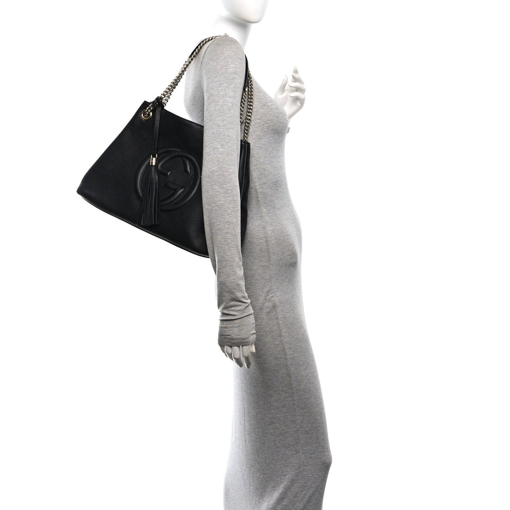 Pebbled Calfskin Medium Soho Chain Shoulder Bag Black