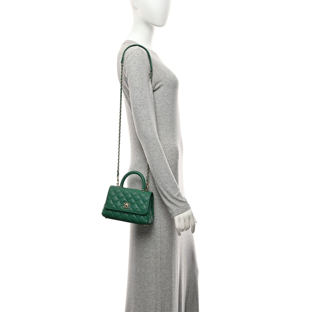 Caviar Quilted Extra Mini Coco Handle Flap Green