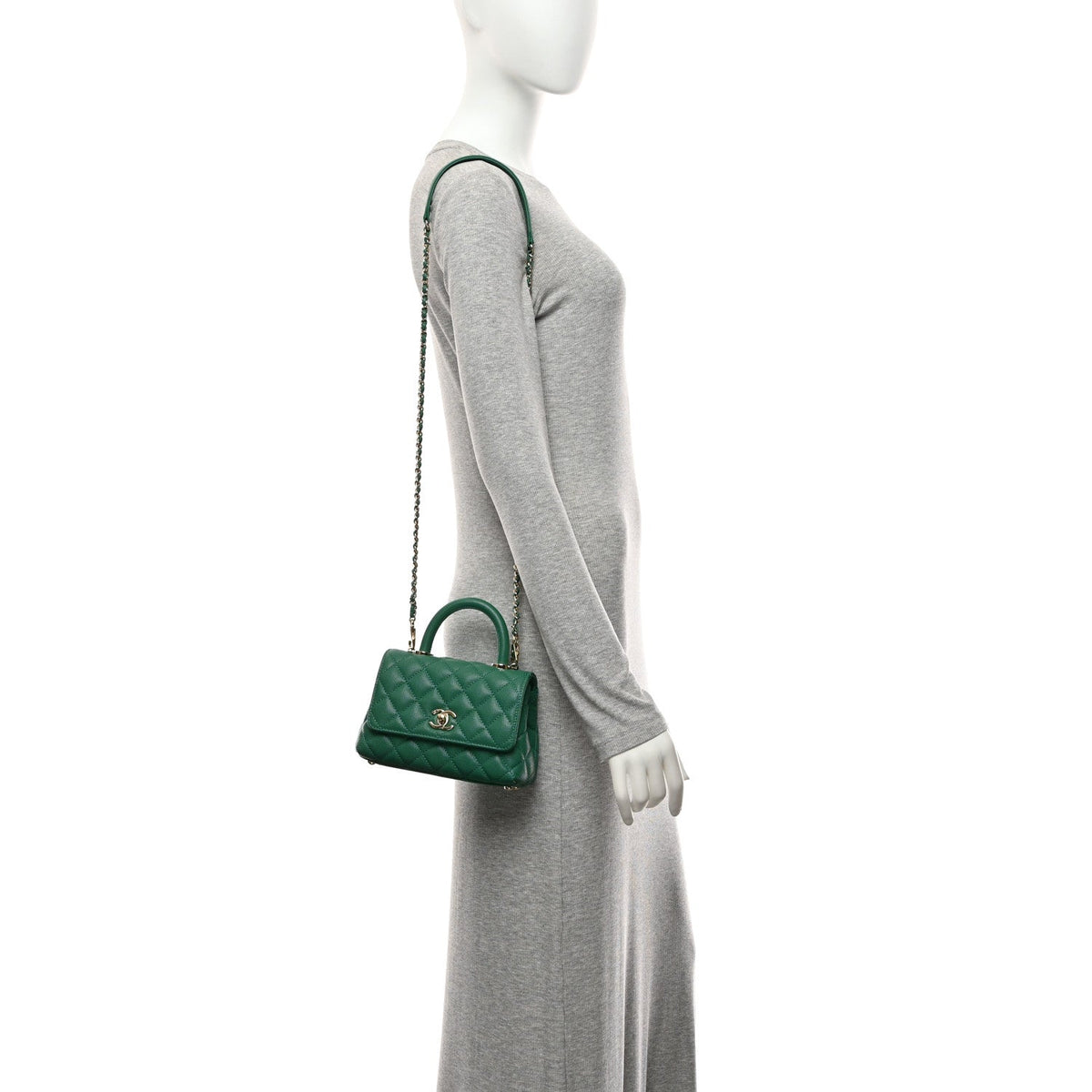 Caviar Quilted Extra Mini Coco Handle Flap Green