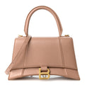 Grained Calfskin Small Hourglass Top Handle Bag Nude Beige