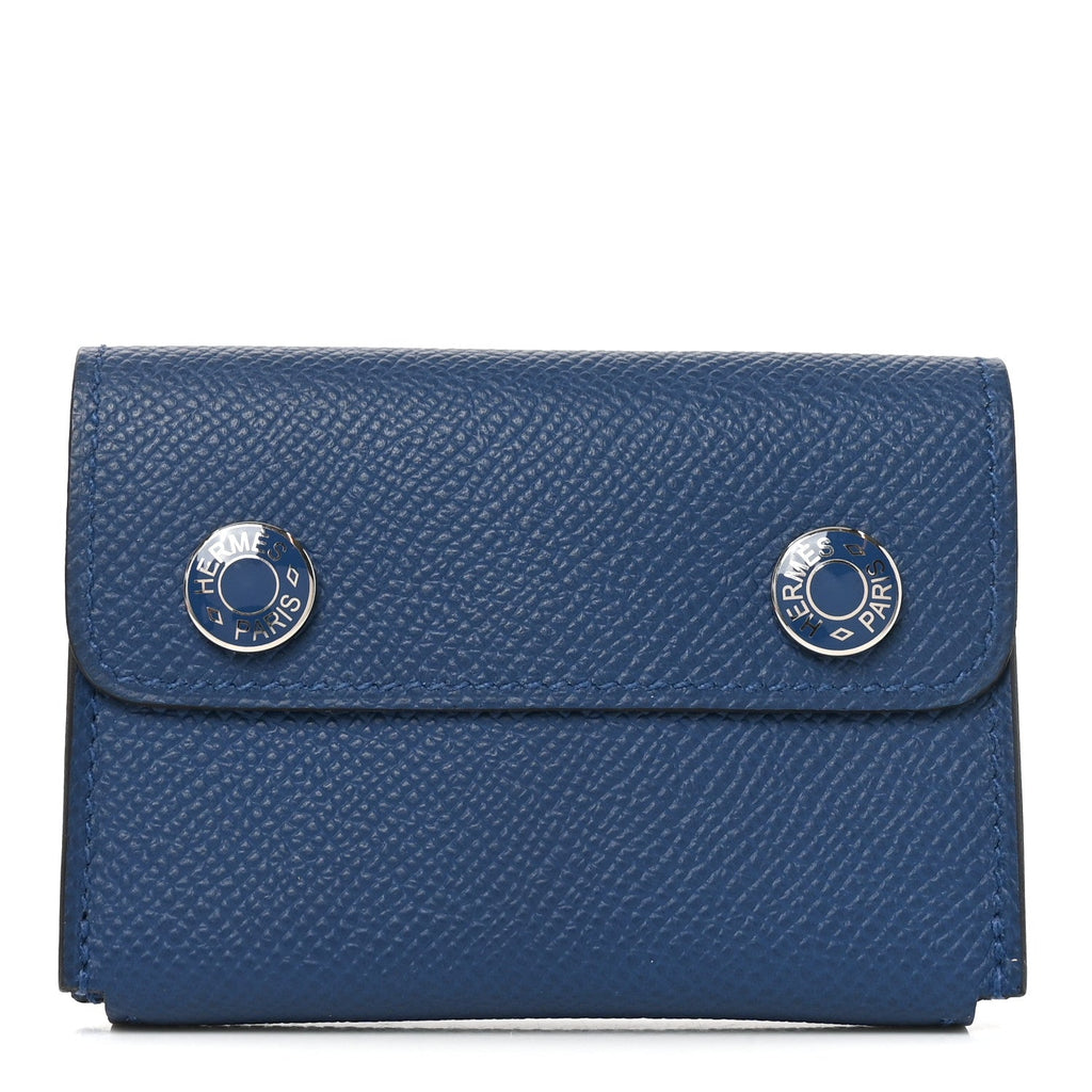 Epsom Hermesnap Card Holder Bleu Tie