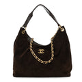 Suede Calfskin Lambskin Quilted Large Maxi Hobo Dark Brown