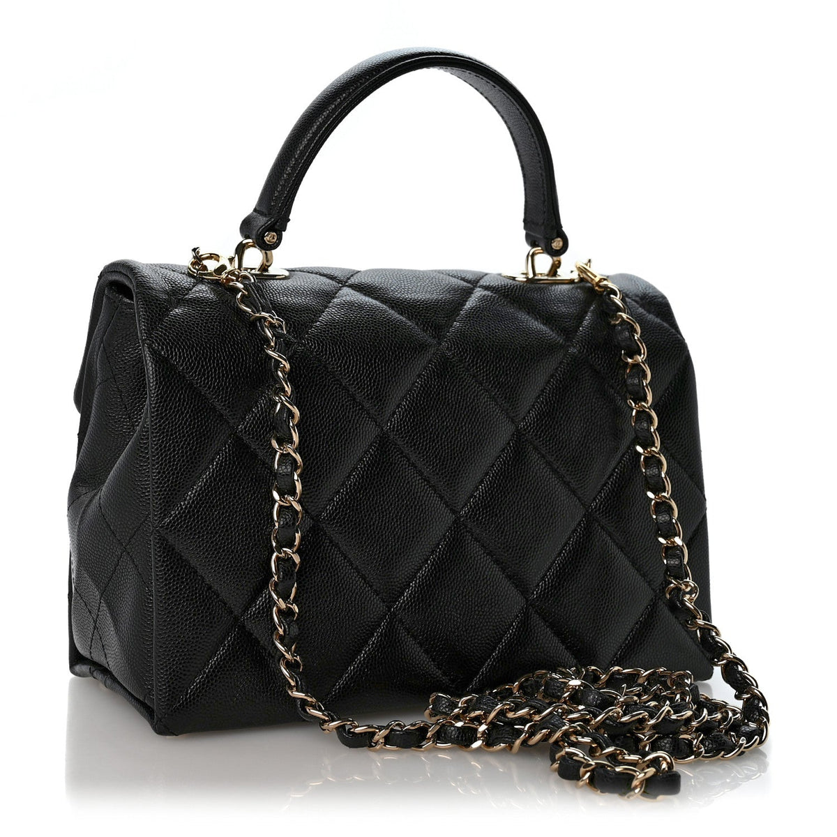 Caviar Quilted Mini Retro Twist Top Handle Flap Black