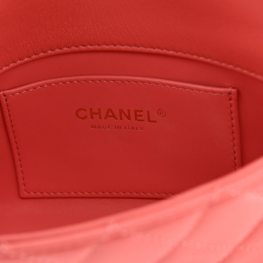 Lambskin Quilted Mini Quilted Handle Crush Flap  Pink