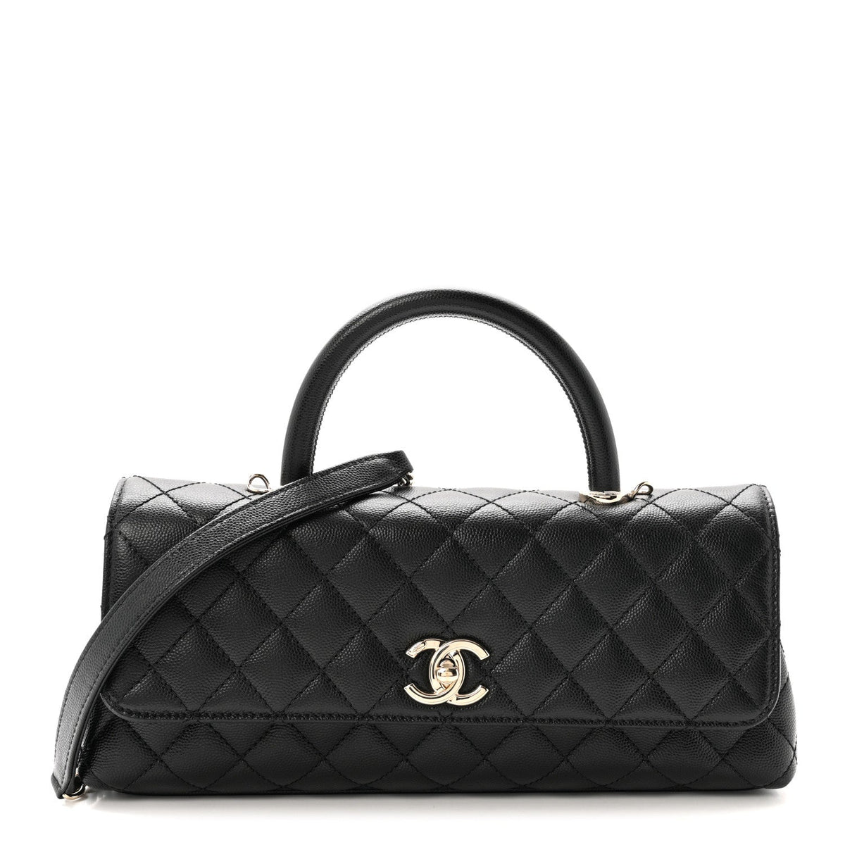 Caviar Quilted Maxi East West Coco Handle Flap Black