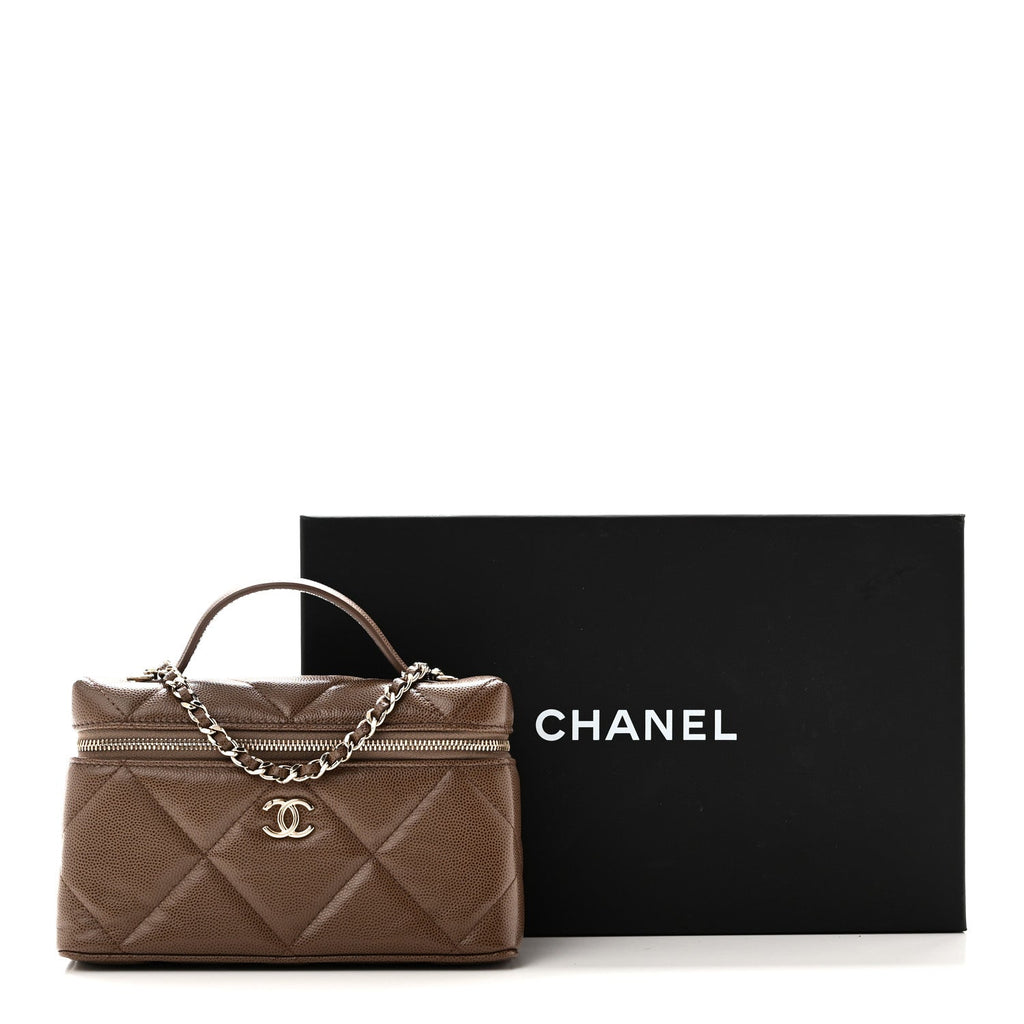 Caviar Quilted Top Handle Slim Vanity With Chain  Light Brown