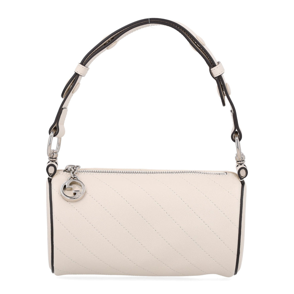 Sakai Be Green Calfskin Diagonal Stitched Mini Blondie Barrel Shoulder Bag Mystic White