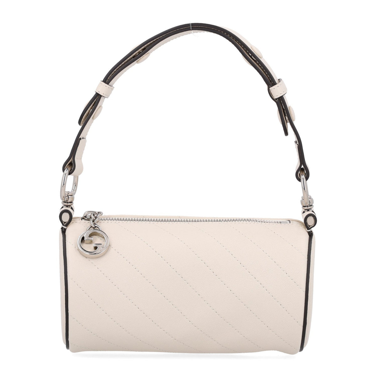 Sakai Be Green Calfskin Diagonal Stitched Mini Blondie Barrel Shoulder Bag Mystic White