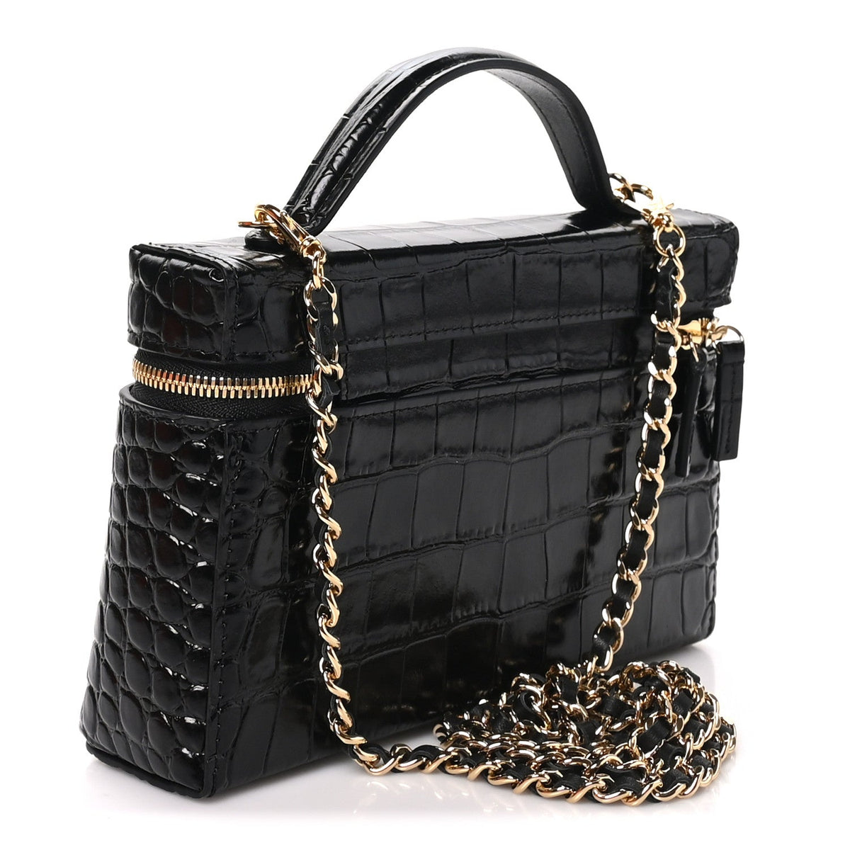 Calfskin Crocodile Embossed Crococo Exoticoco Vanity With Chain Black