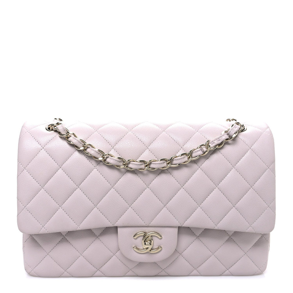 Caviar Quilted Jumbo Double Flap Light Purple