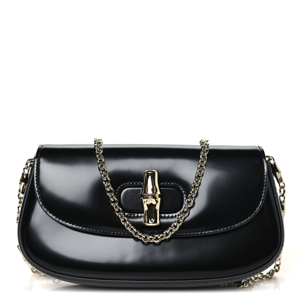 Shiny Calfskin Small Bamboo Night Bag Black