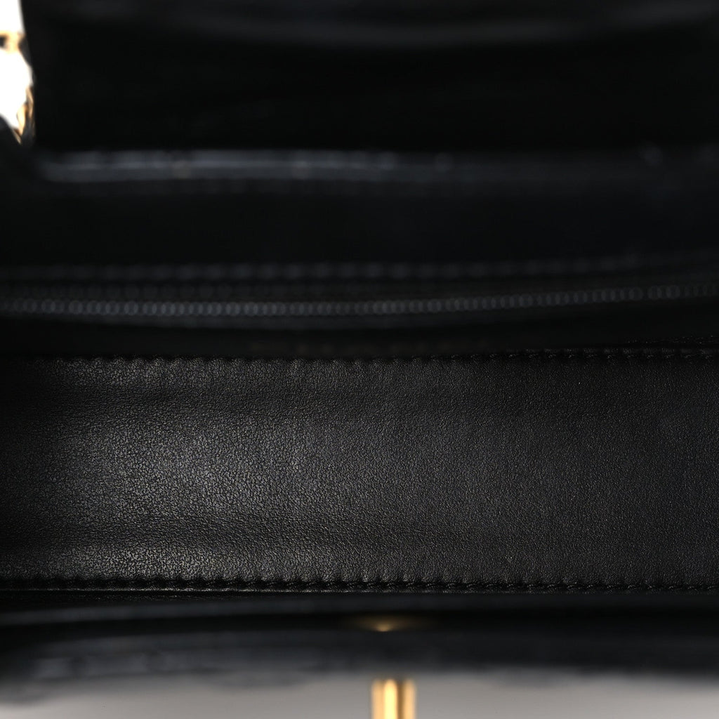 Shiny Aged Calfskin Quilted Nano Kelly Shopper Black