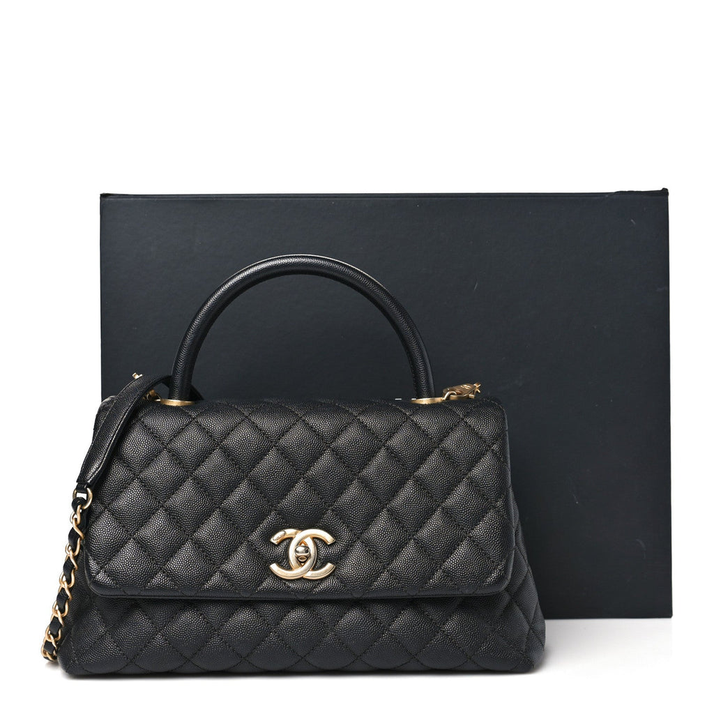 Caviar Quilted Small Coco Handle Flap Black
