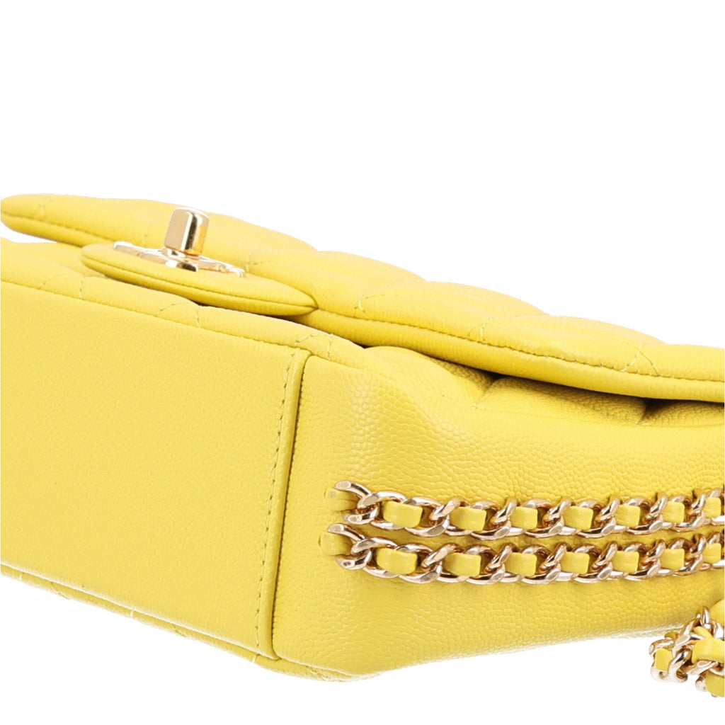 Caviar Quilted Mini CC You Flap Yellow