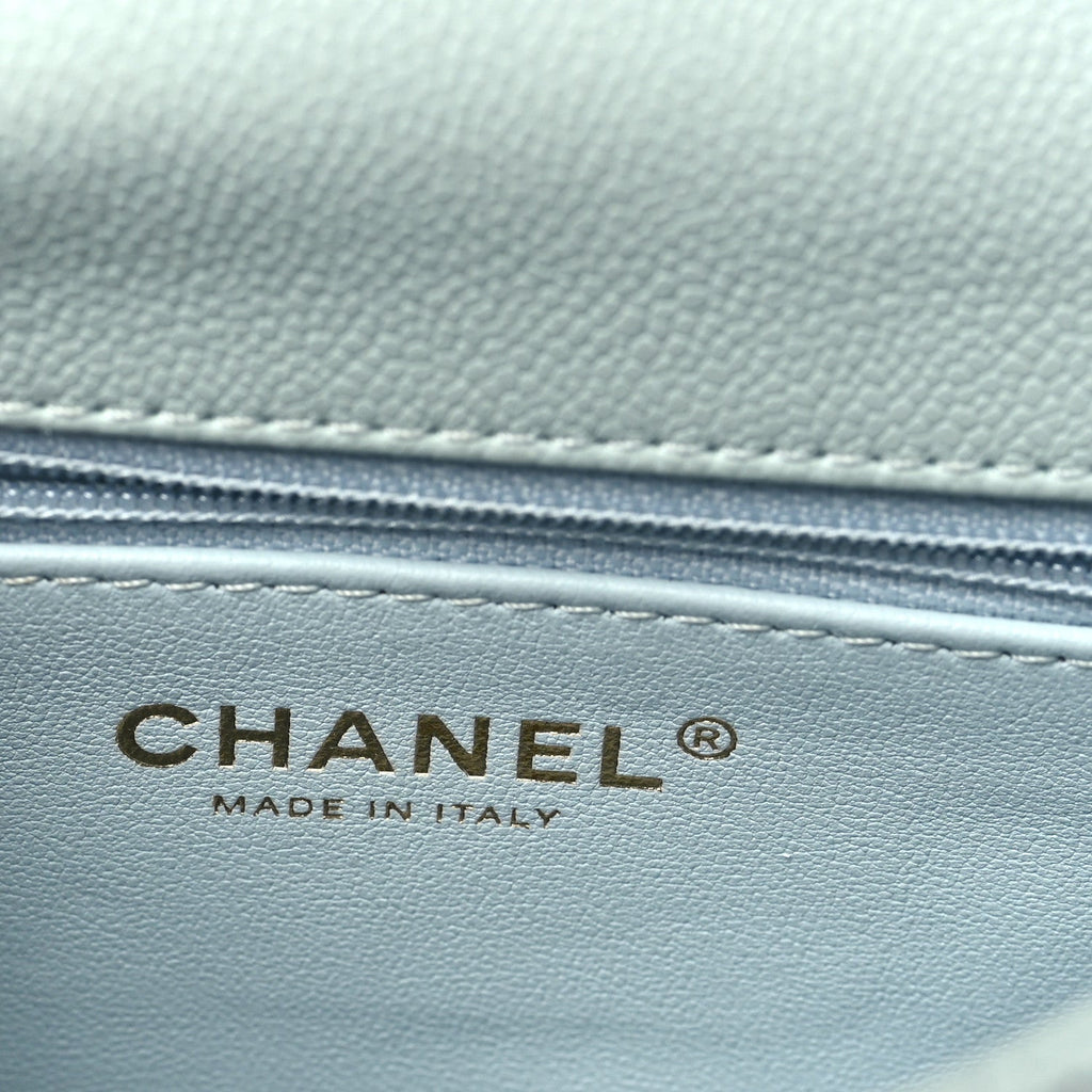 Caviar Quilted Mini Sweetheart Flap Light Blue