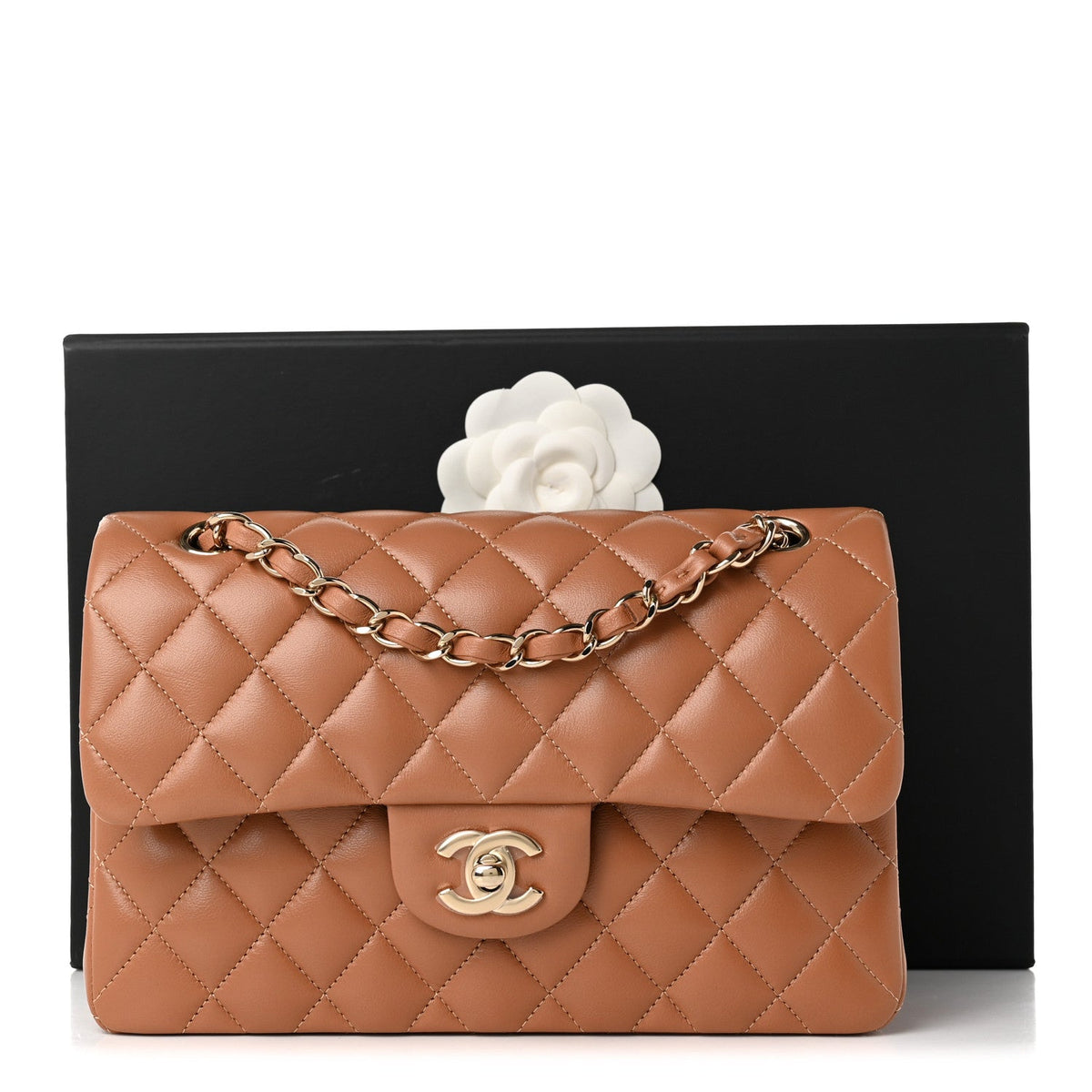 Lambskin Quilted Small Double Flap Brown