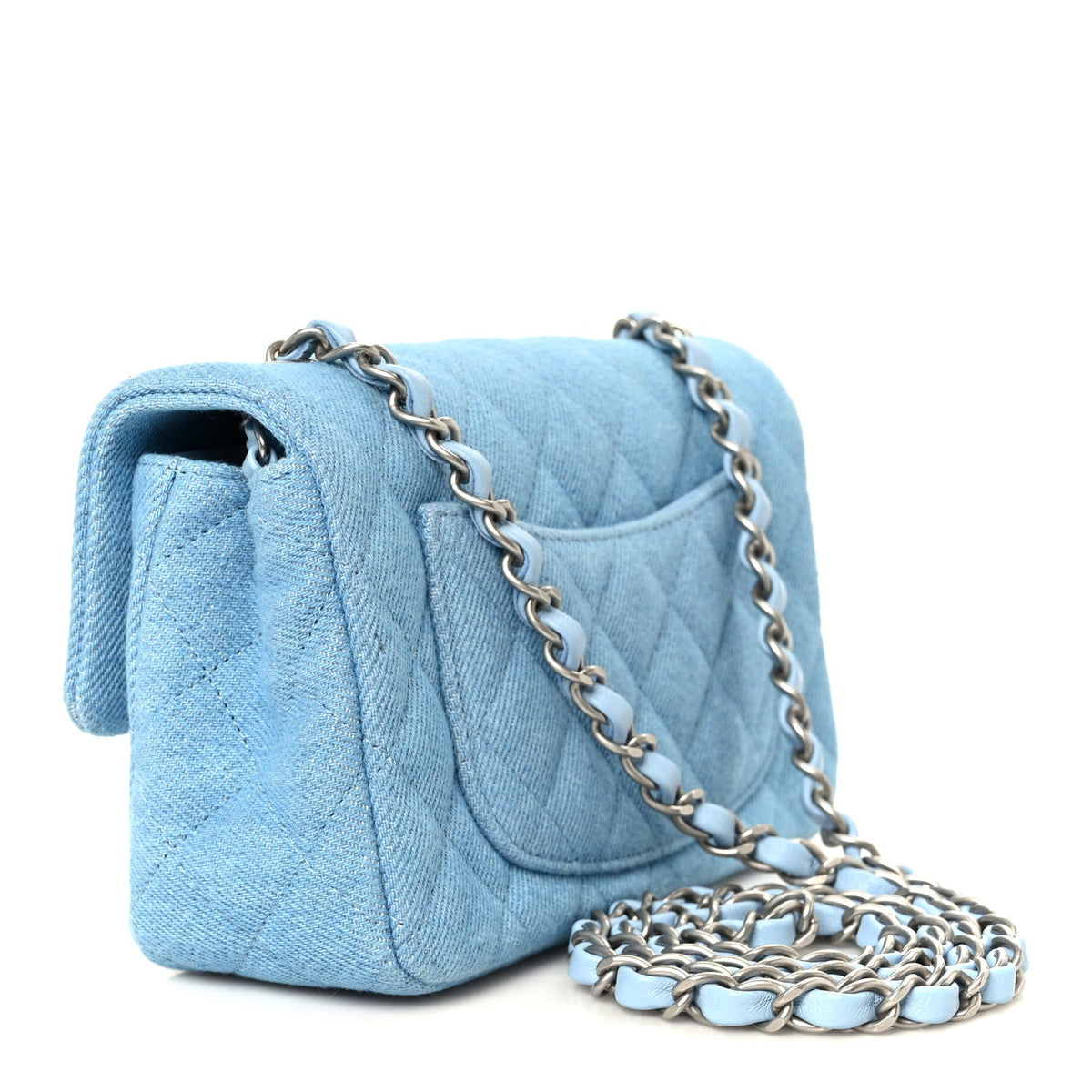 Denim Quilted Mini Rectangular Flap Blue