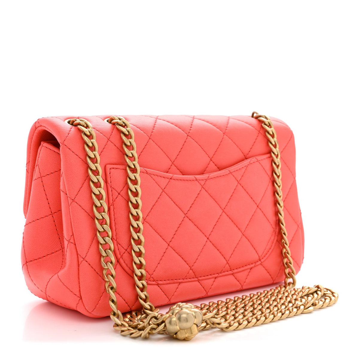Lambskin Quilted Mini Rectangular Sweet Camellia Flap Coral