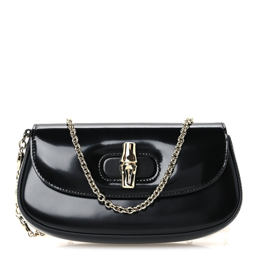 Shiny Calfskin Small Bamboo Night Bag Black