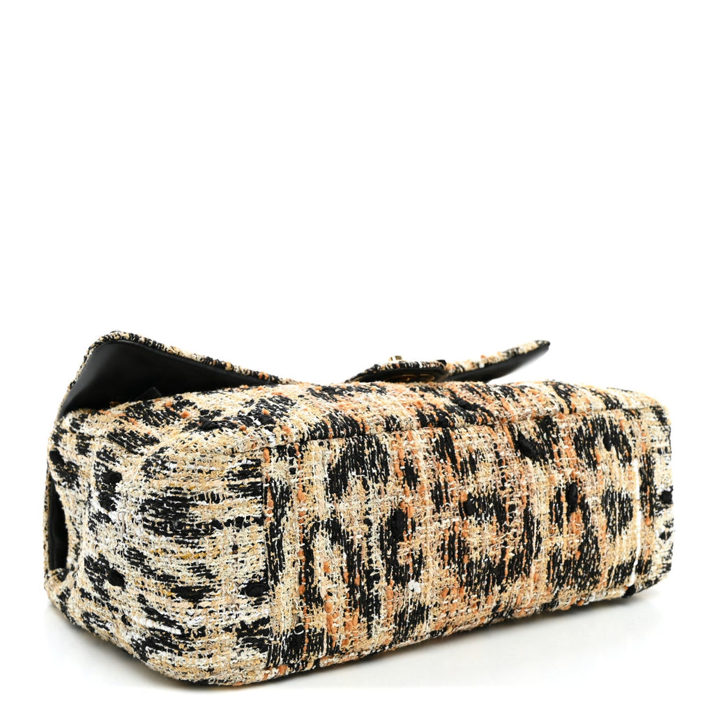 Tweed Mixed Fibers Leopard Print Small Souplissimo Maxi Flap Brown Black White