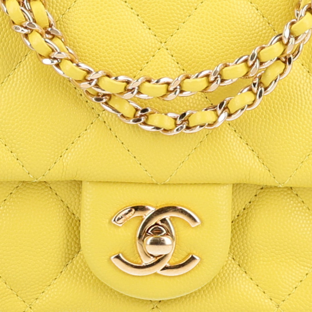 Caviar Quilted Mini CC You Flap Yellow