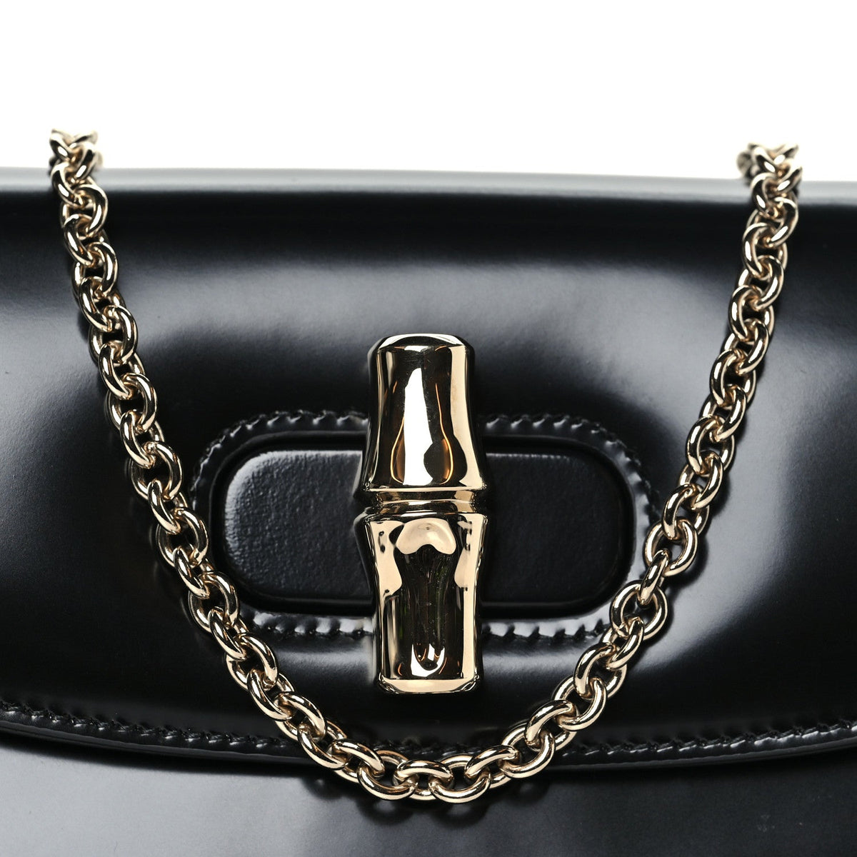 Shiny Calfskin Small Bamboo Night Bag Black