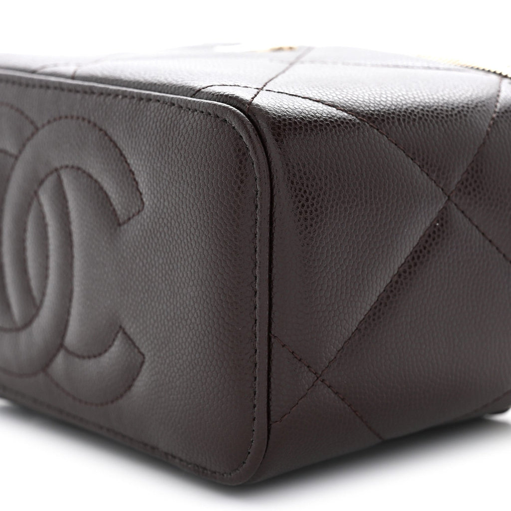 Caviar Quilted Top Handle Long Vanity Dark Brown