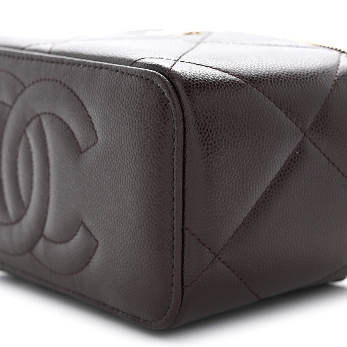Caviar Quilted Top Handle Long Vanity Dark Brown