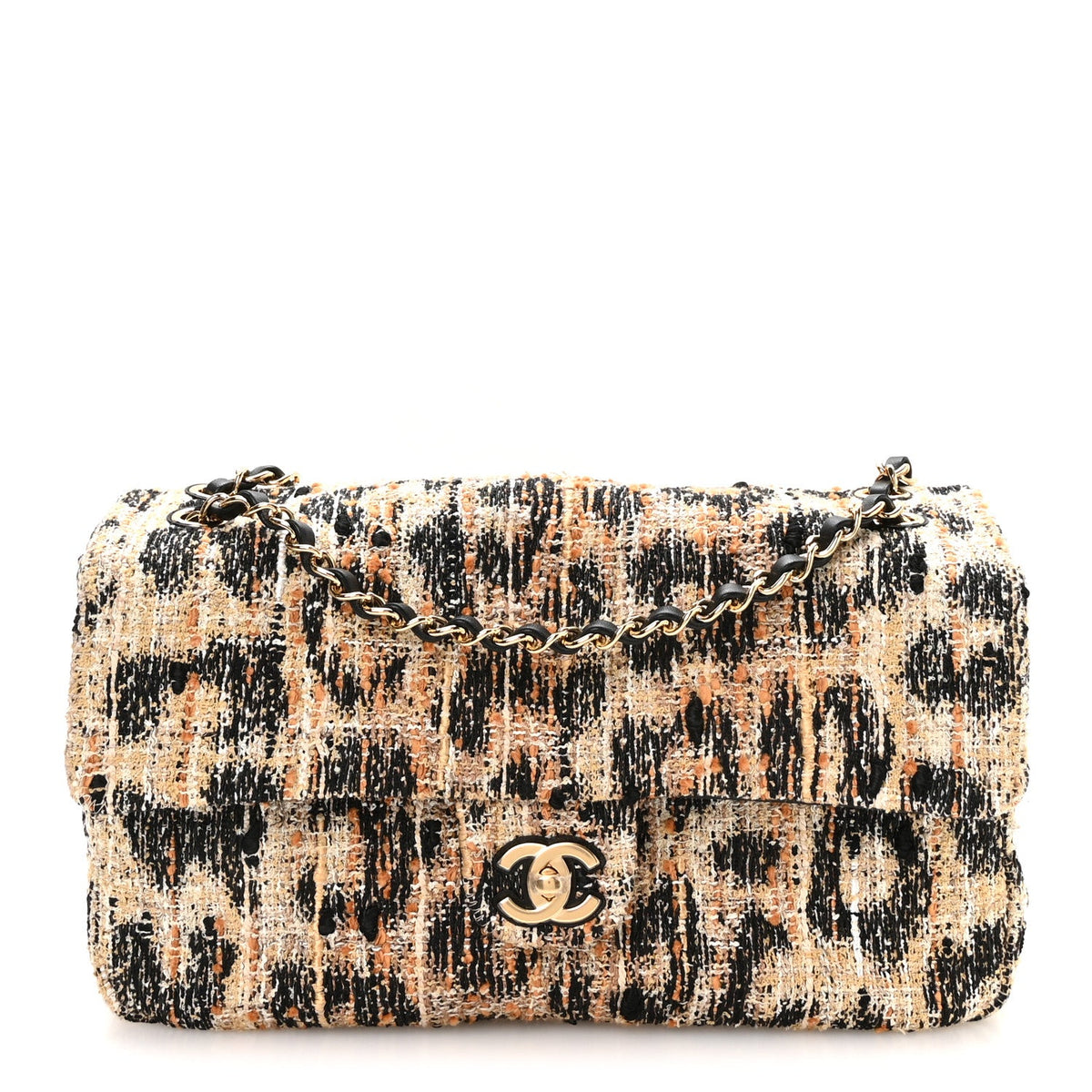 Tweed Mixed Fibers Leopard Print Small Souplissimo Maxi Flap Brown Black White