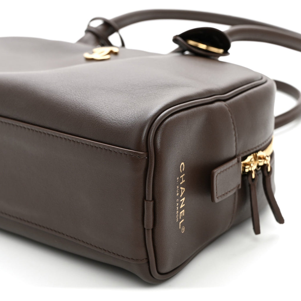 Calfskin Large Perfect Bowling Bag Dark Brown