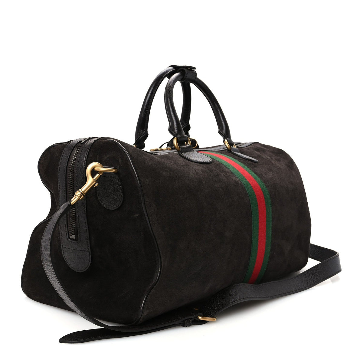 Suede Calfskin Web Medium Savoy Duffle Bag  Dark Brown