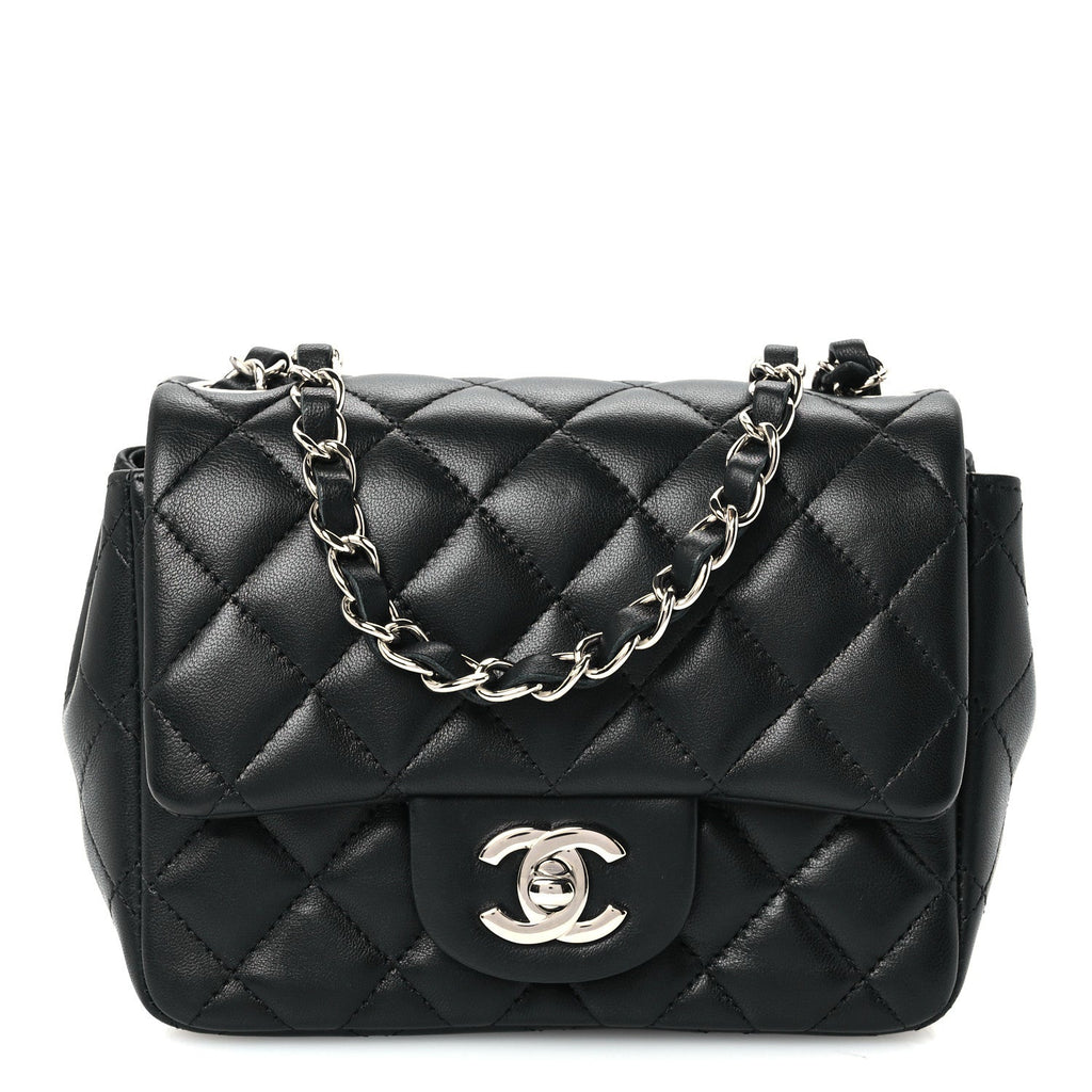 Lambskin Quilted Mini Square Flap Black