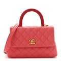 Caviar Lizard Embossed Quilted Mini Coco Handle Flap Pink