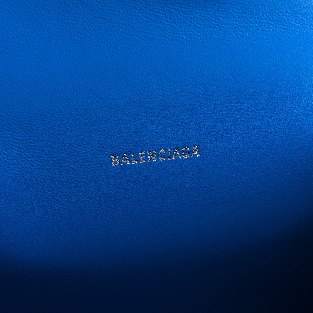Shiny Box Calfskin Tonal B Hourglass Top Handle Bag XS Screen Blue
