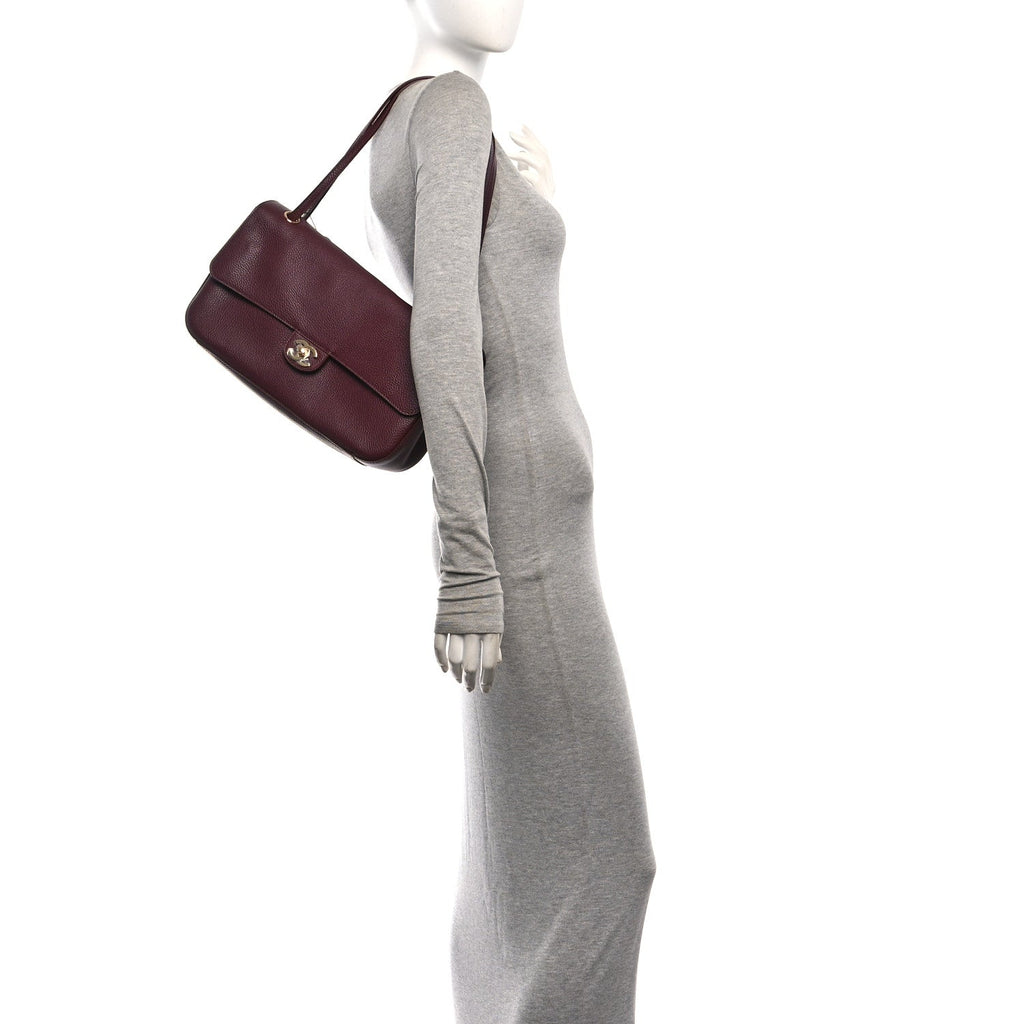 Grained Calfskin Small Souplissimo Maxi Flap Burgundy