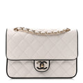 Lambskin Quilted Resin Graphic Frame Flap Bag White Black