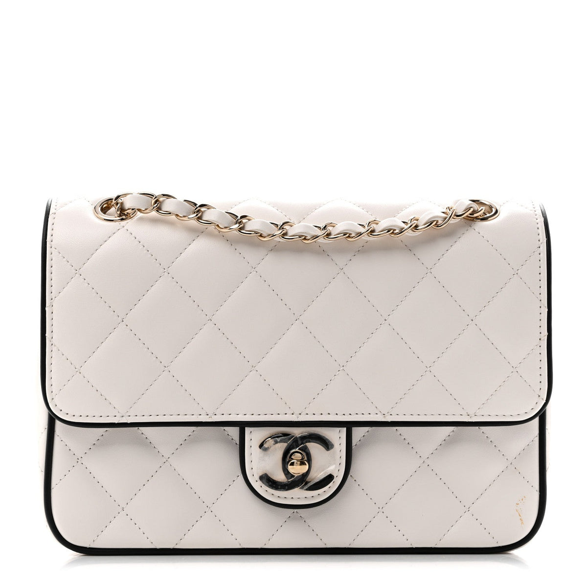 Lambskin Quilted Resin Graphic Frame Flap Bag White Black