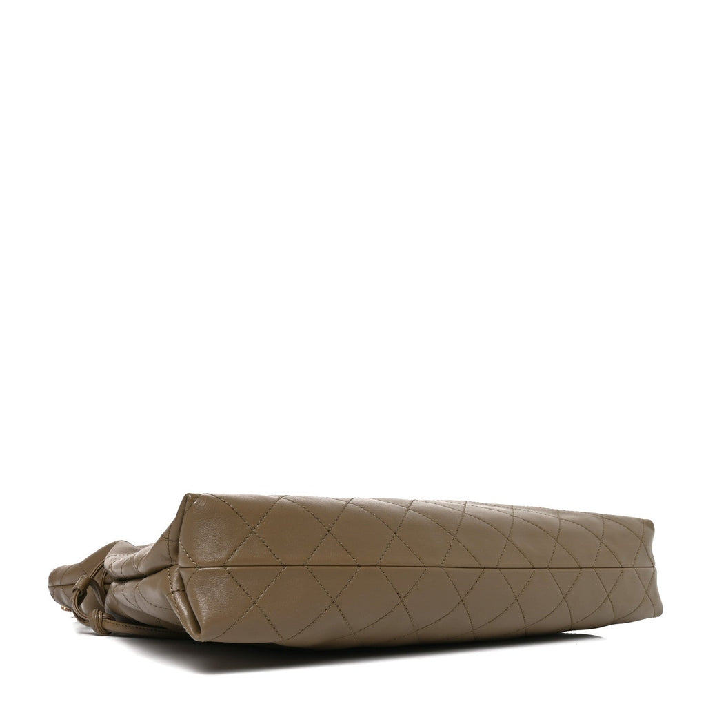 Lambskin Quilted Drawstring Shopping Bag  Dark Khaki
