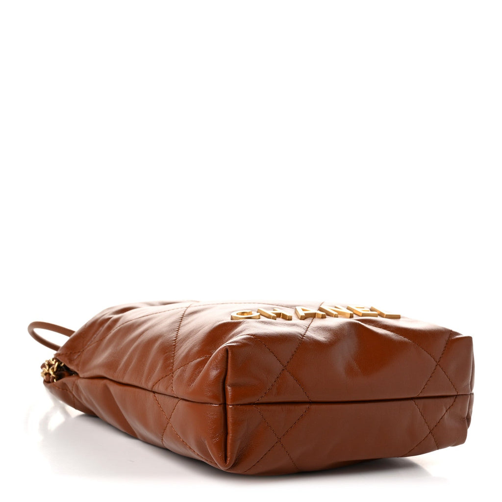 Shiny Calfskin Quilted Mini Chanel 22 Light Brown