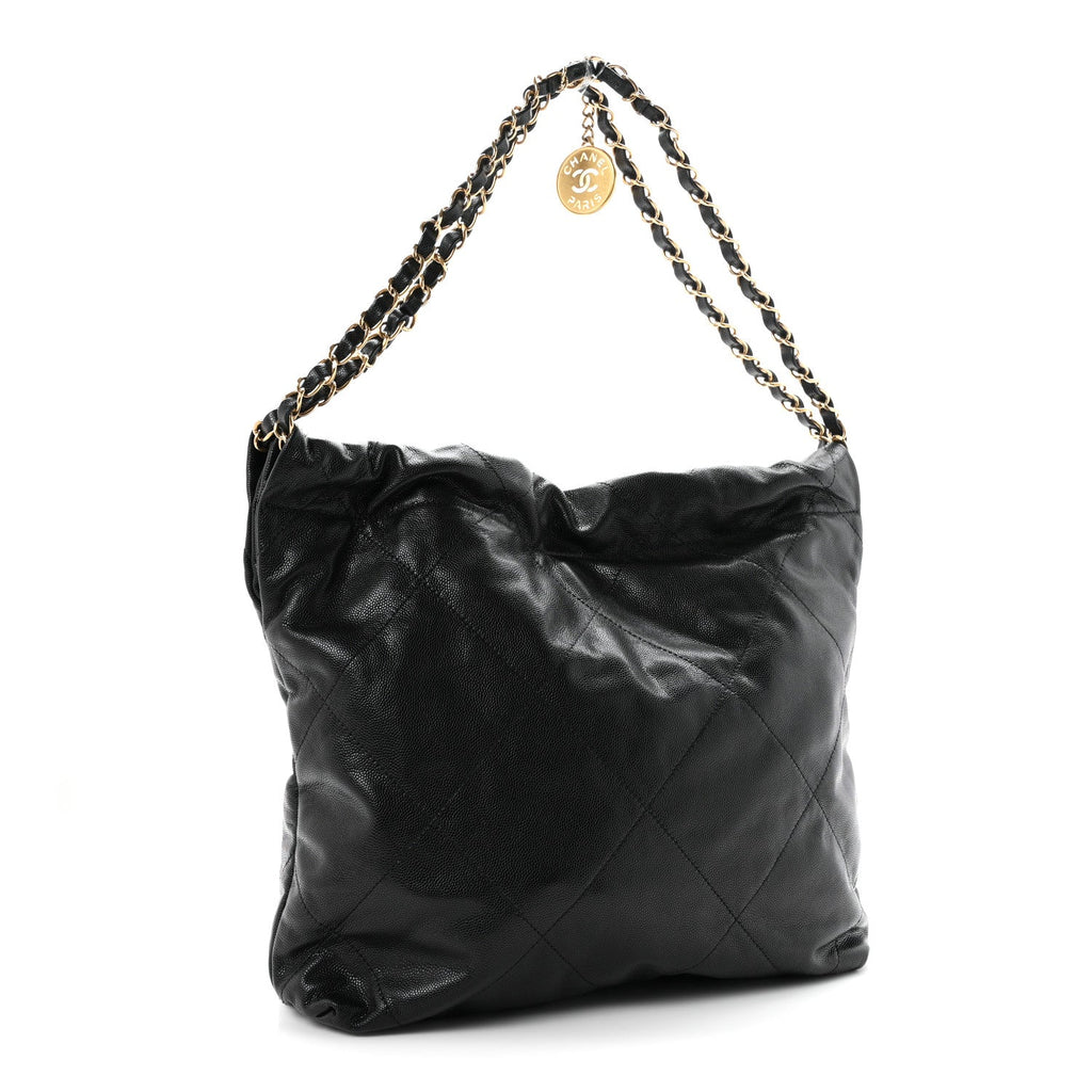 Shiny Caviar Quilted Monochrome Small Chanel 22  Black