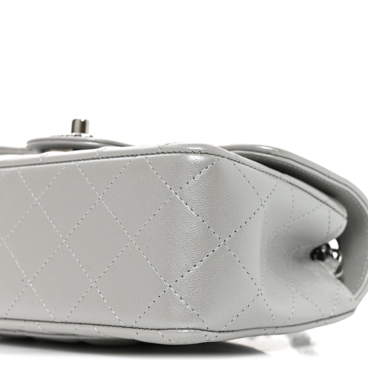 Metallic Lambskin Quilted Space Charms Mini Rectangular Flap Silver