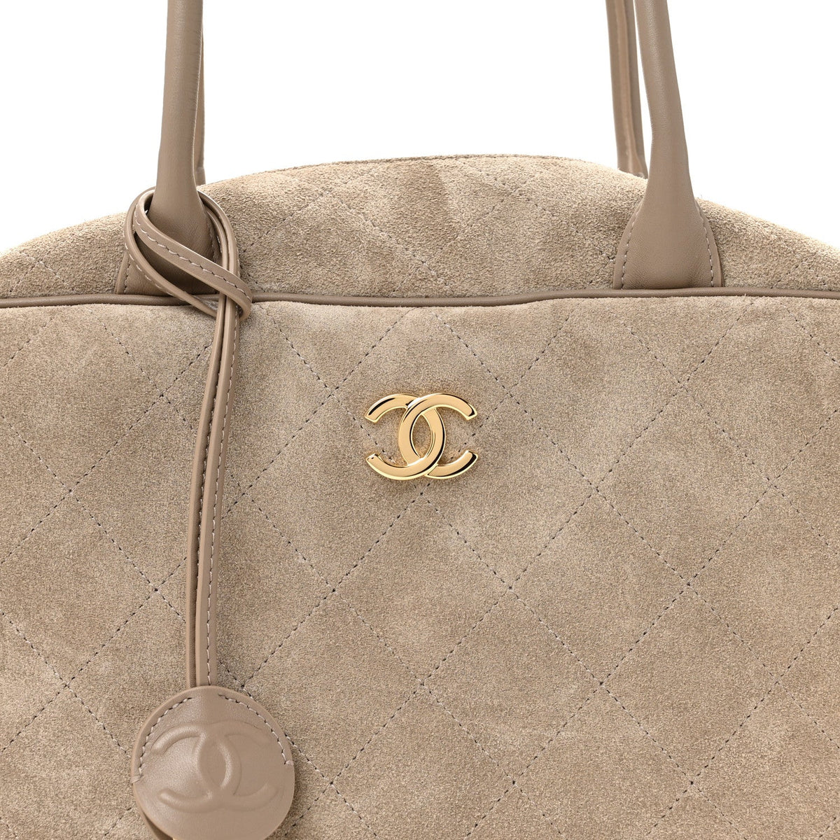 Suede Calfskin Large Perfect Bowling Bag Grey