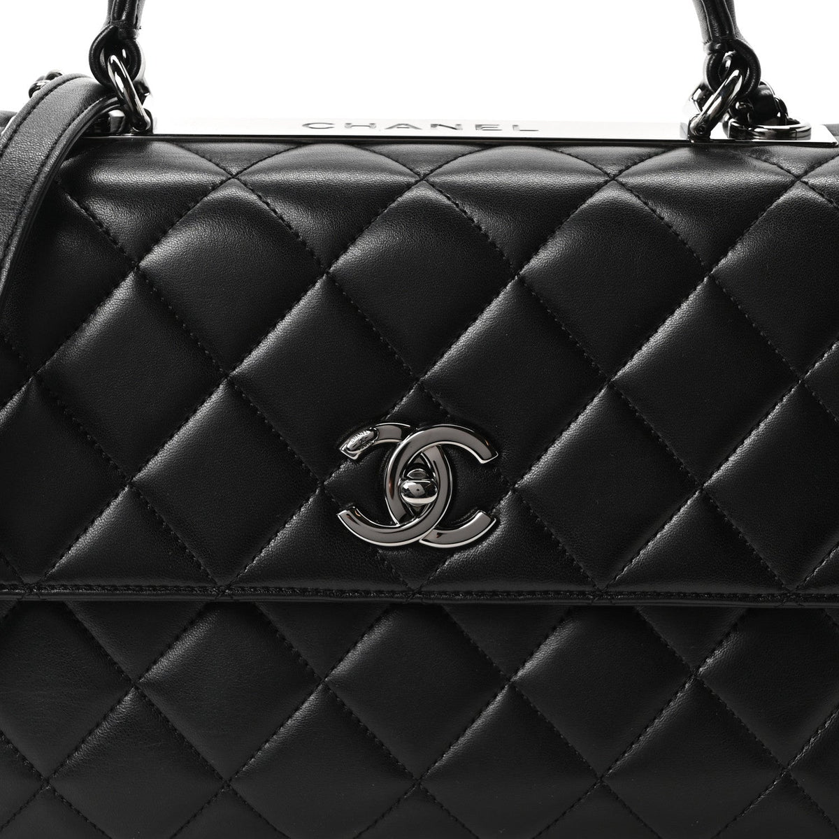 Lambskin Quilted Medium Trendy CC Flap Dual Handle Bag Black