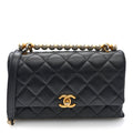 Lambskin Quilted Pearl Handle Flap Black