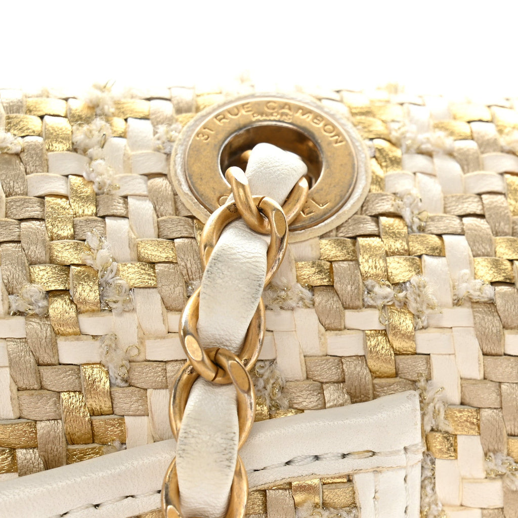 Metallic Lambskin Viscose Woven Flap Gold White