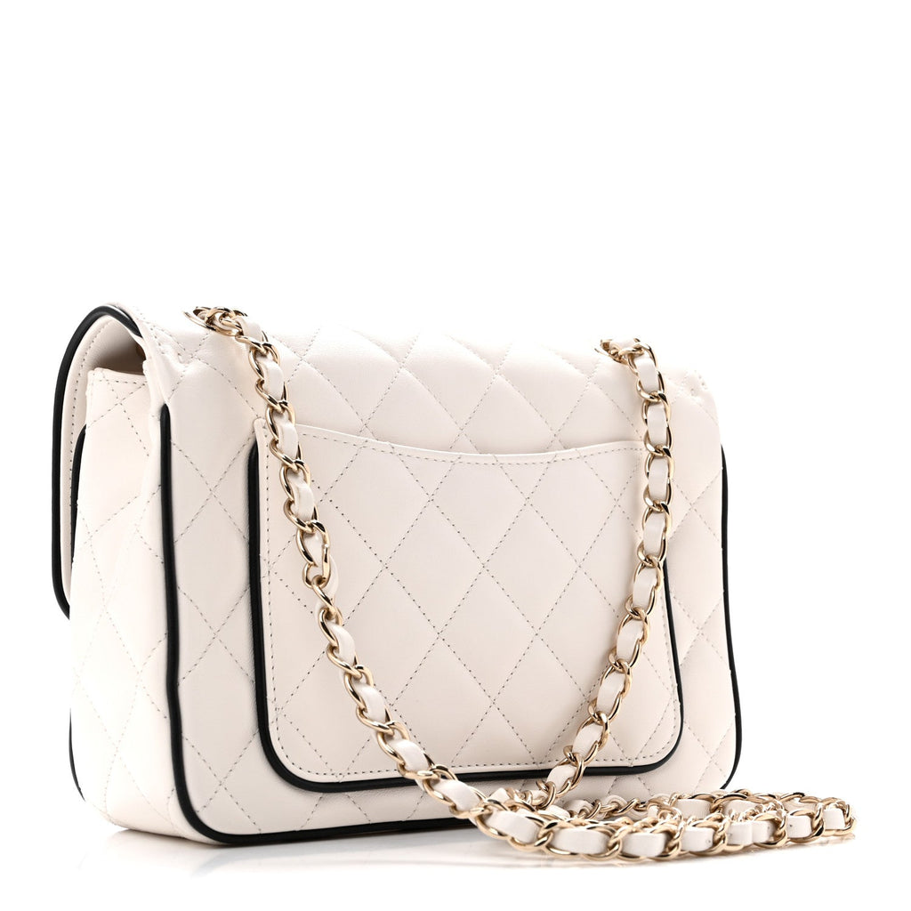Lambskin Quilted Resin Graphic Frame Flap Bag White Black